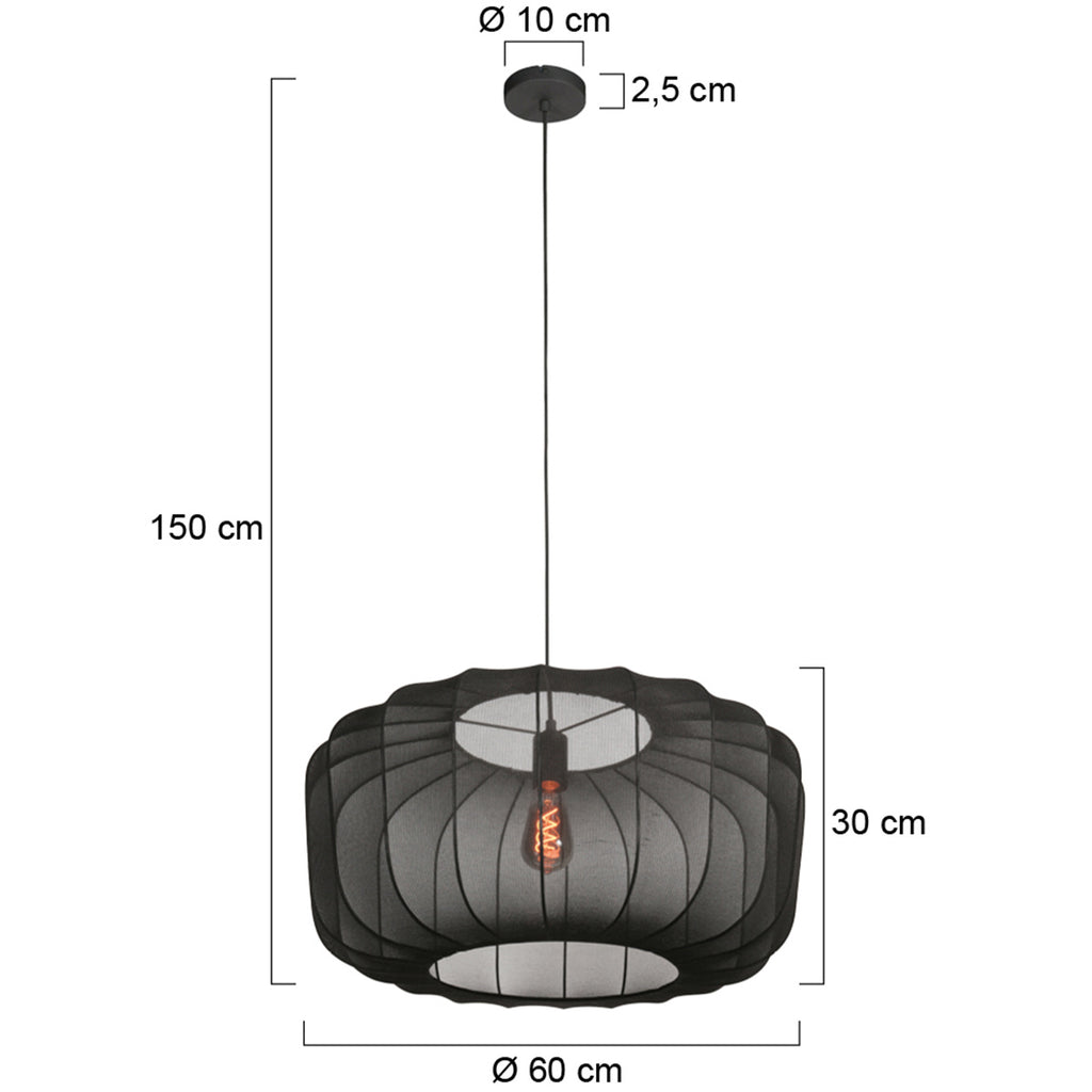 Suspension ovale en maille noire ampoule vintage visible – Ø60 cm