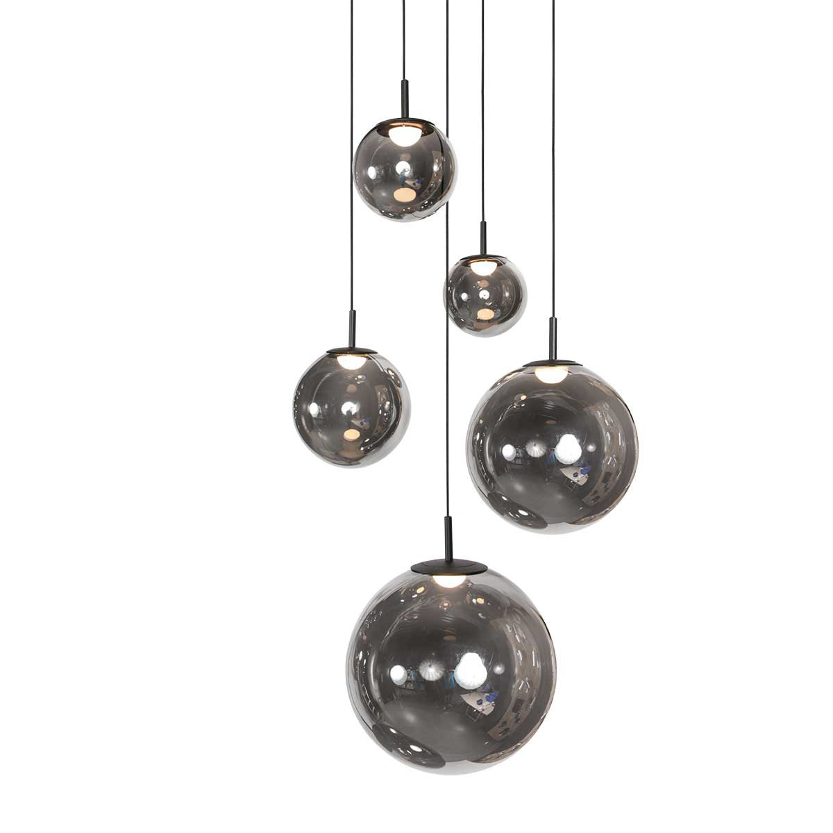 Suspension multiple en verre fumé sphères brillantes noire – Ø60 cm
