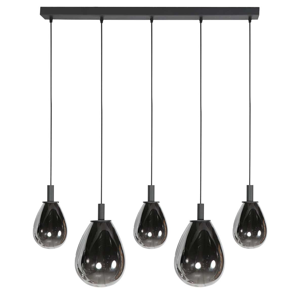 Suspension 5 lumières en verre fumé noir forme goutte d'eau – H170 cm