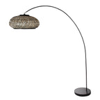 Lampadaire arc en métal noir avec abat-jour tressé en bambou – Ø50 cm