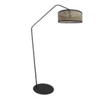 Lampadaire en métal noir à bras déporté avec abat-jour cannage – H173 cm