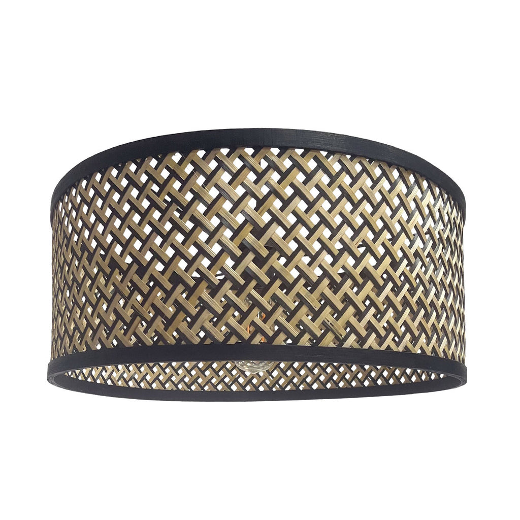 Lampadaire en métal noir à bras déporté avec abat-jour cannage – H173 cm