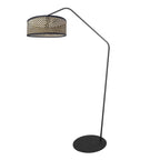 Lampadaire en métal noir à bras déporté avec abat-jour cannage – H173 cm