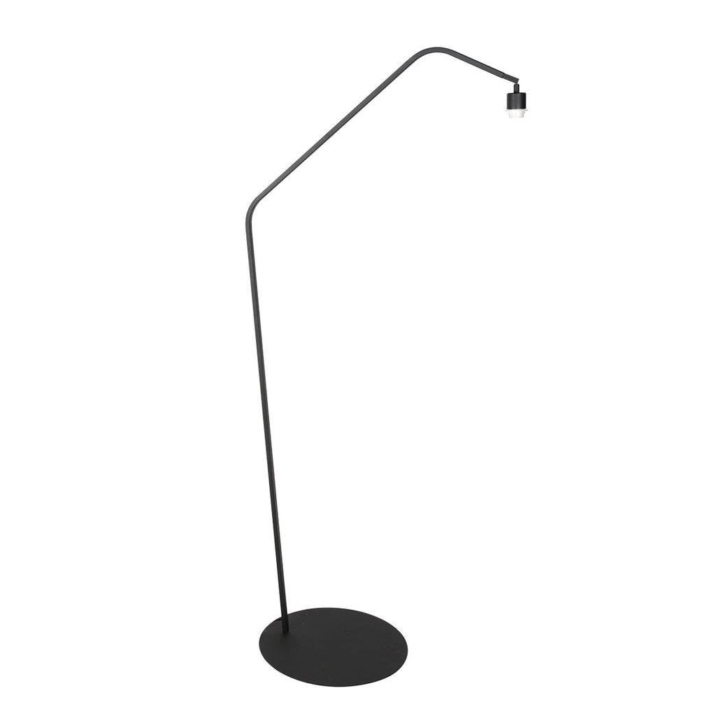 Lampadaire en métal noir à bras déporté avec abat-jour cannage – H173 cm