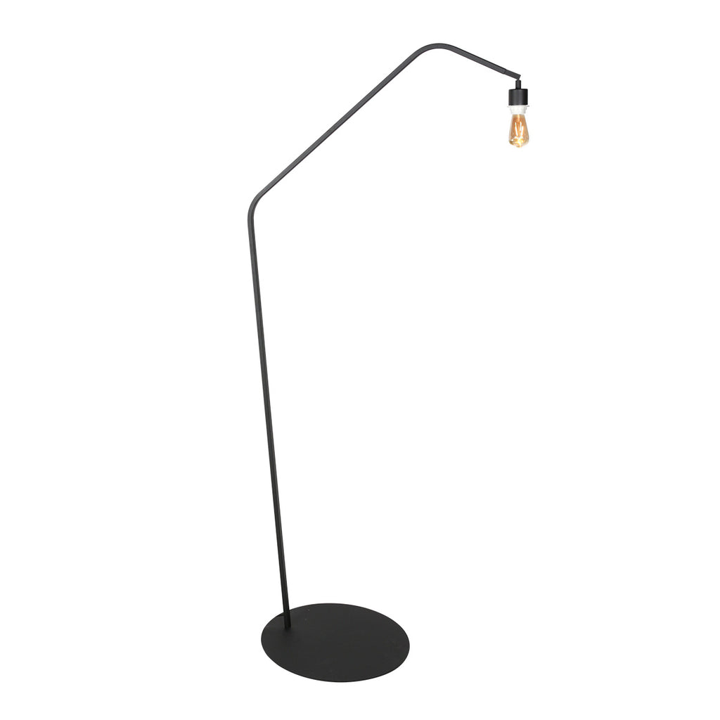 Lampadaire en métal noir à bras déporté avec abat-jour cannage – H173 cm