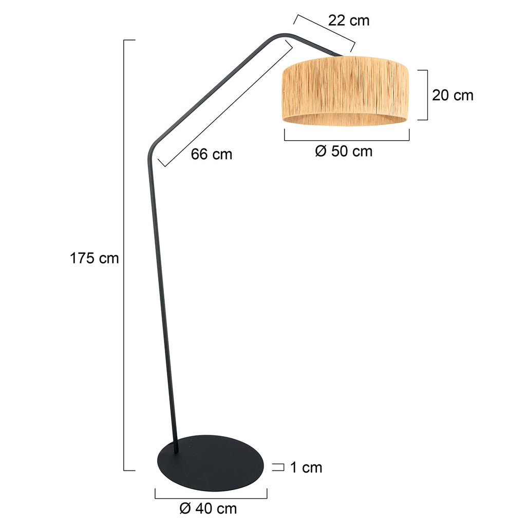 Lampadaire en métal noir avec abat-jour naturel tressé – H173 cm