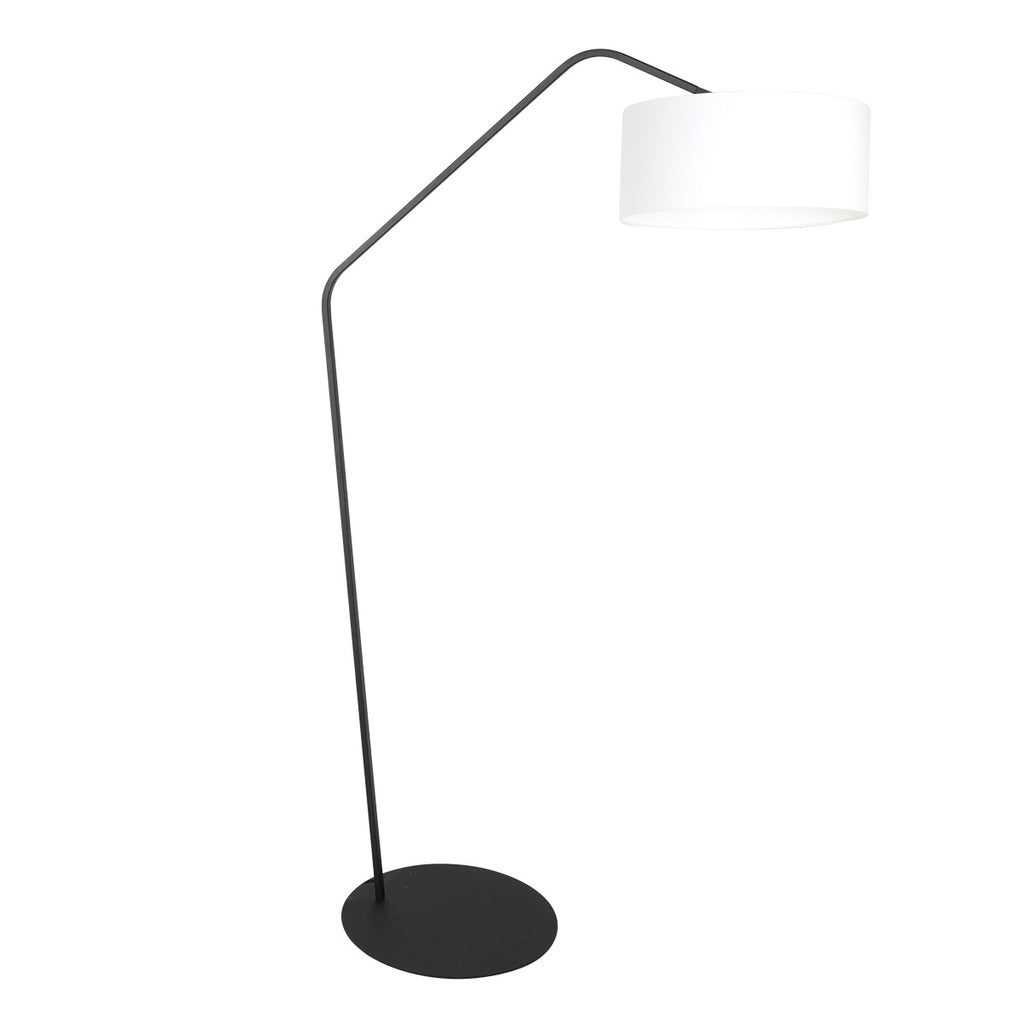 Lampadaire en métal noir bras coudé et abat-jour blanc – H173 cm
