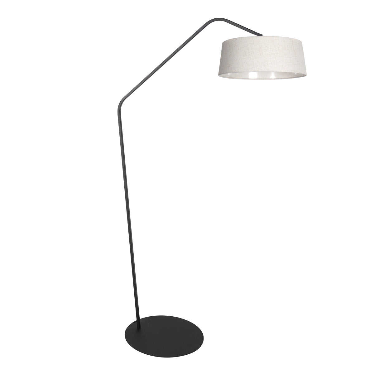 Lampadaire en métal noir bras déporté abat-jour écru – H173 cm