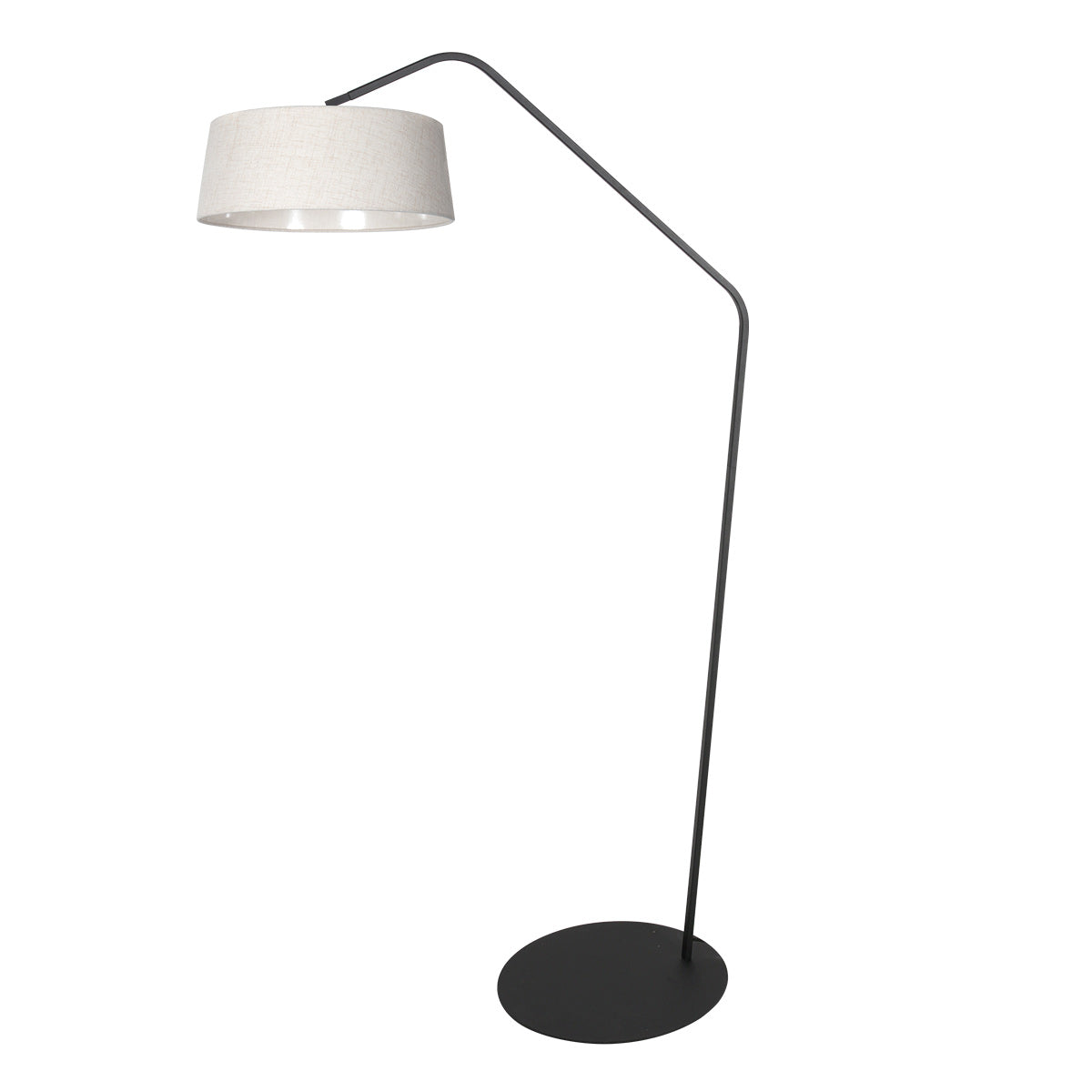 Lampadaire en métal noir bras déporté abat-jour écru – H173 cm