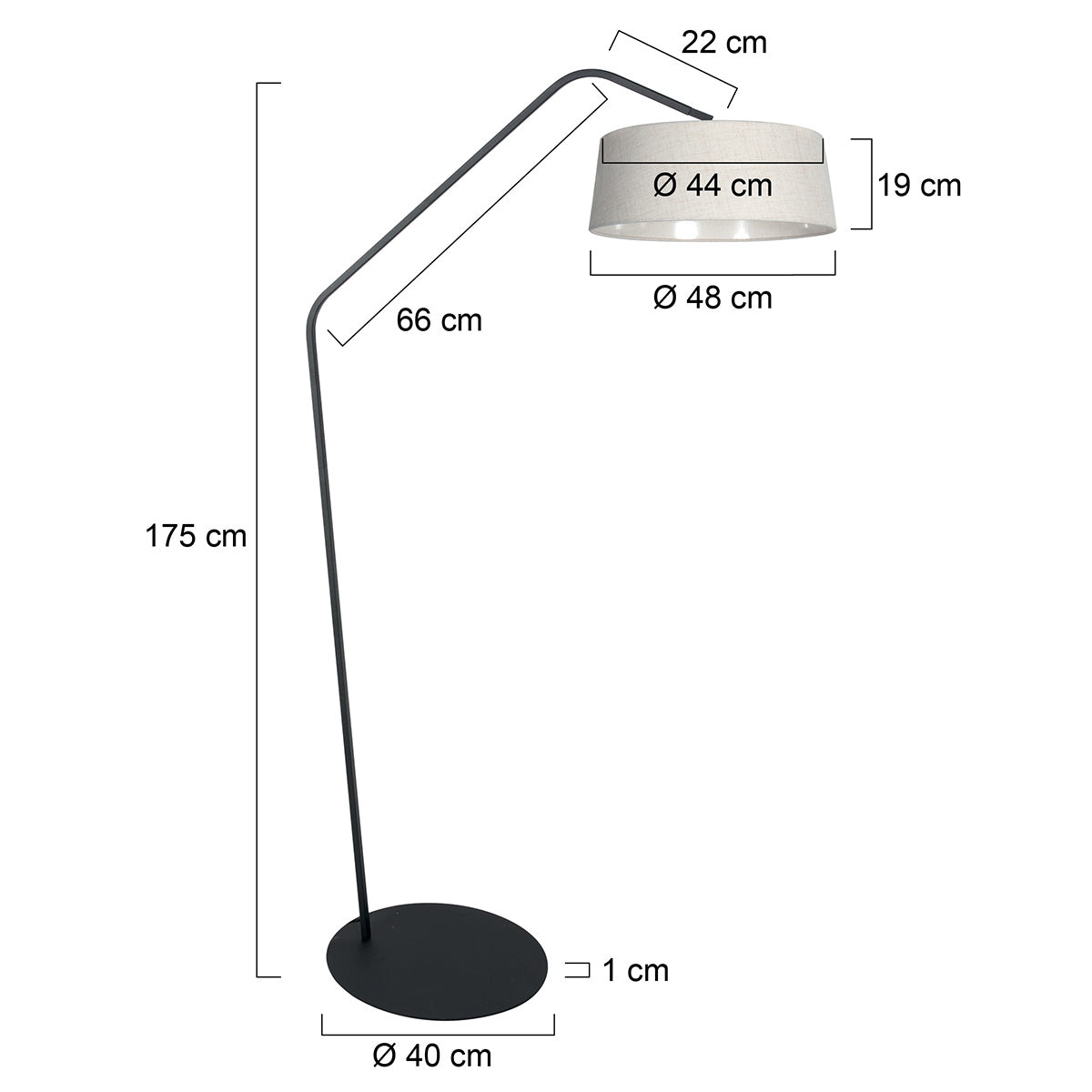 Lampadaire en métal noir bras déporté abat-jour écru – H173 cm