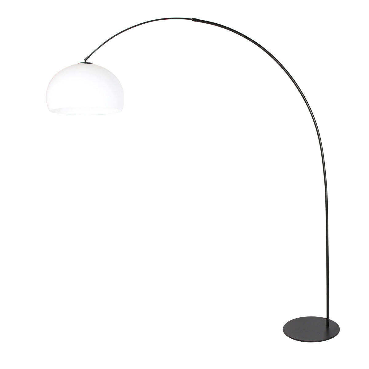 Lampadaire arc noir abat-jour rond blanc en plastique – H210 cm