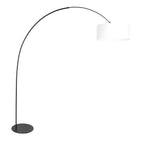 Lampadaire arc métal noir abat-jour lin blanc cylindrique – H210 cm