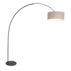 Lampadaire arqué en métal noir abat-jour lin beige cylindrique – H193 cm