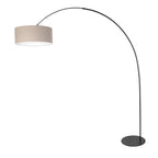 Lampadaire arqué en métal noir abat-jour lin beige cylindrique – H193 cm