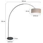 Lampadaire arqué en métal noir abat-jour lin beige cylindrique – H193 cm