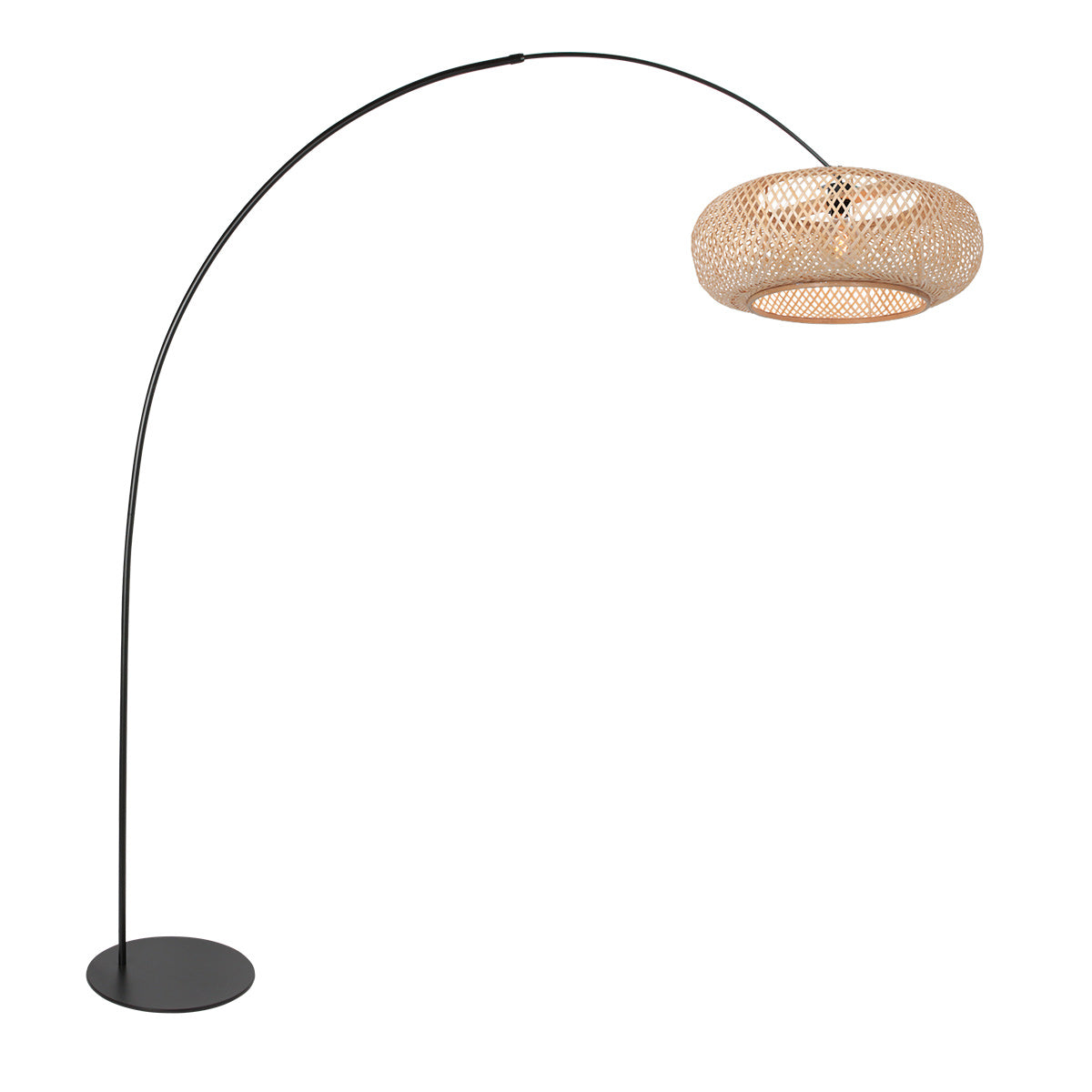 Lampadaire en métal noir avec abat-jour en rotin tressé naturel – H190 cm