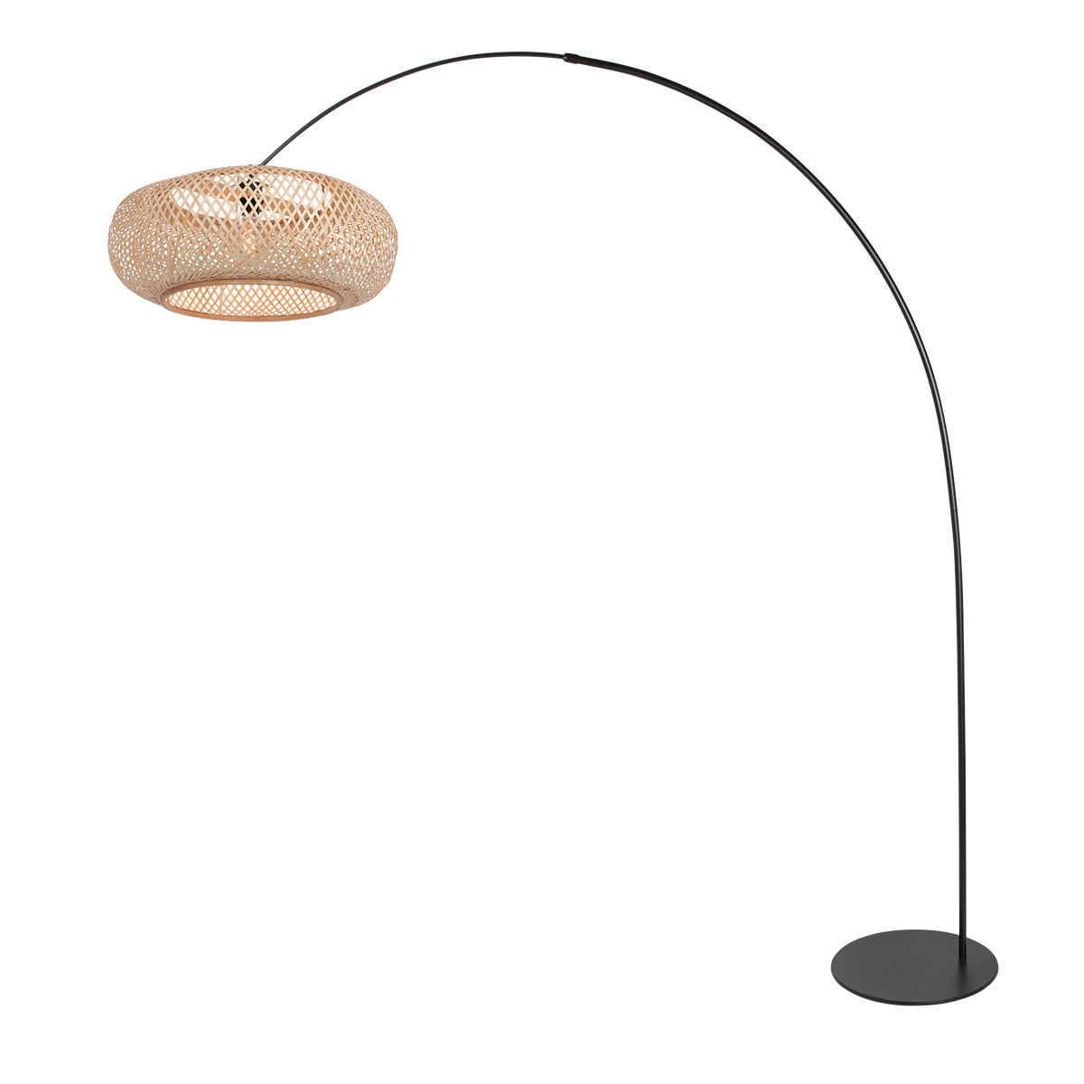 Lampadaire en métal noir avec abat-jour en rotin tressé naturel – H190 cm