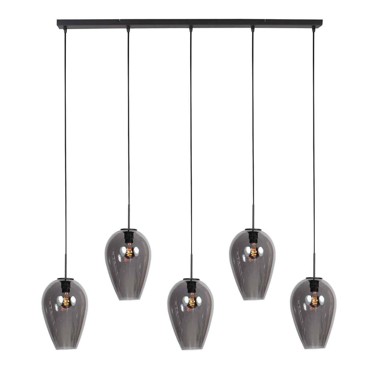 Suspension en verre fumé noir avec 5 abat-jours ovales suspendus