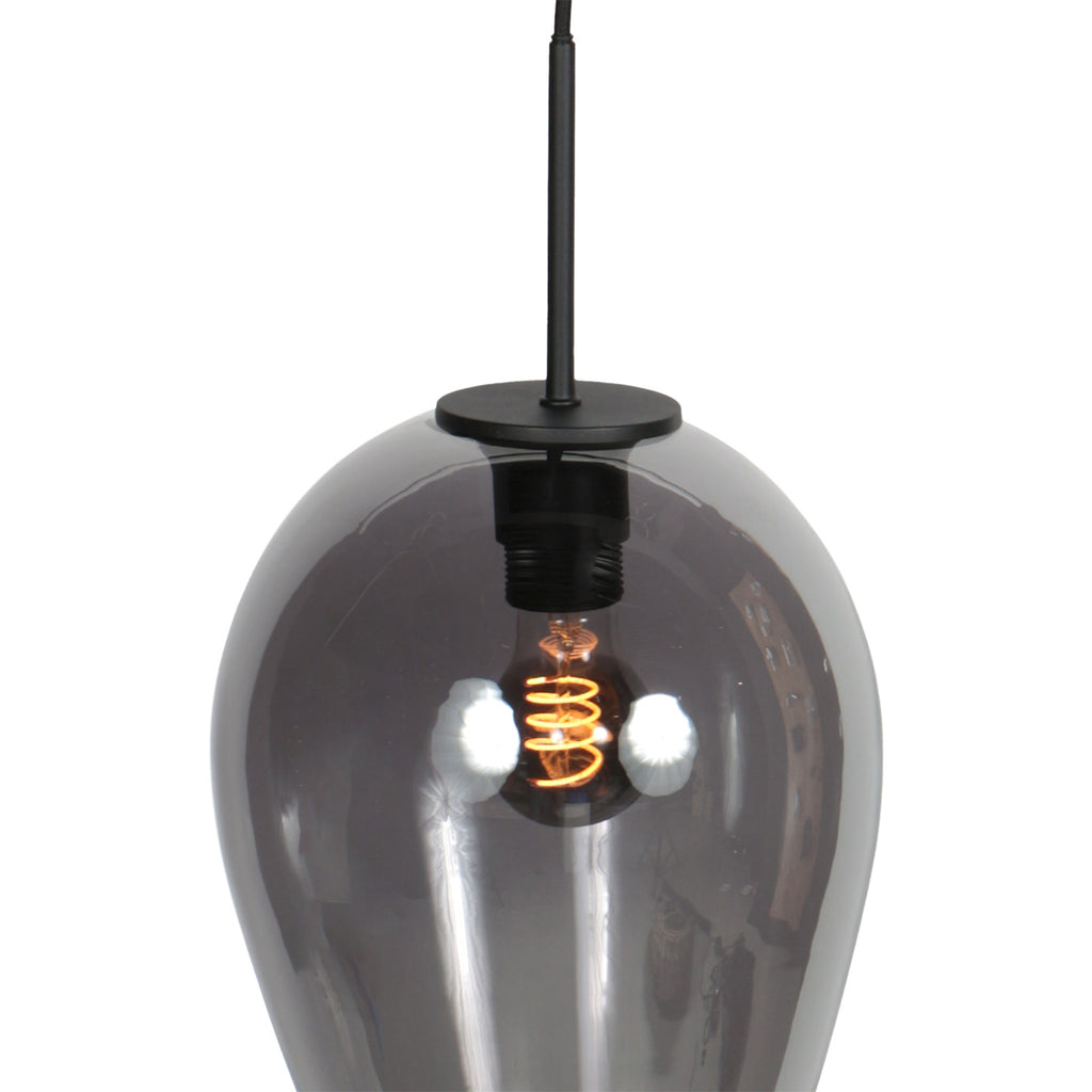 Suspension en verre fumé noir forme goutte pour cuisine ou salle à manger – Ø22,5 cm