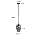 Suspension en verre fumé noir forme goutte pour cuisine ou salle à manger – Ø22,5 cm