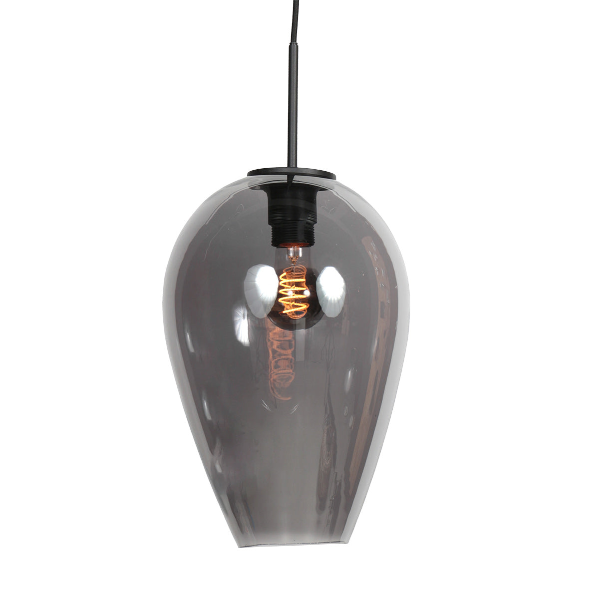 Suspension en verre fumé noir forme goutte pour cuisine ou salle à manger – Ø22,5 cm