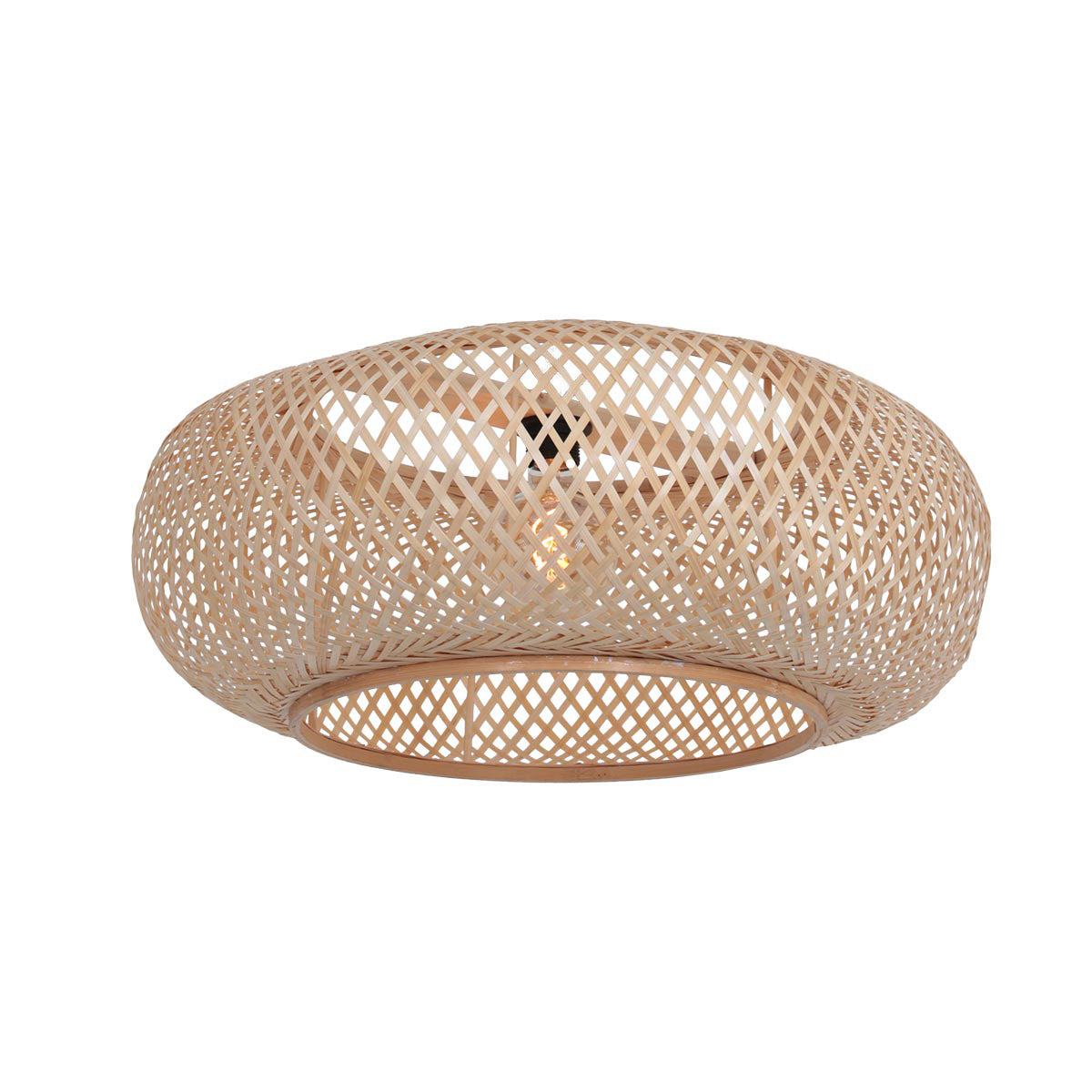 Lampadaire arc en métal doré abat-jour en rotin ajouré – Ø60 cm
