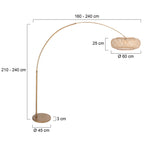 Lampadaire arc en métal doré abat-jour en rotin ajouré – Ø60 cm