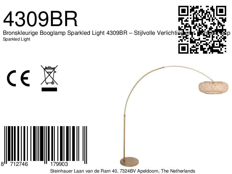 Lampadaire arc en métal doré abat-jour en rotin ajouré – Ø60 cm
