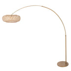 Lampadaire arc en métal doré abat-jour en rotin ajouré – Ø60 cm