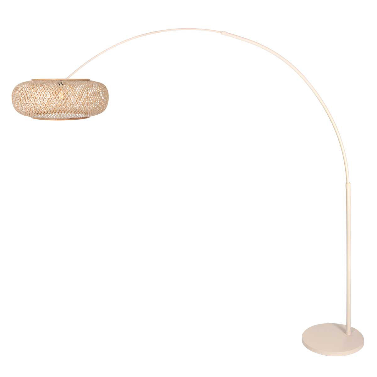 Lampadaire arc en rotin tressé crème avec abat-jour rond – H240 cm