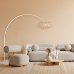 Lampadaire arc en rotin tressé crème avec abat-jour rond – H240 cm