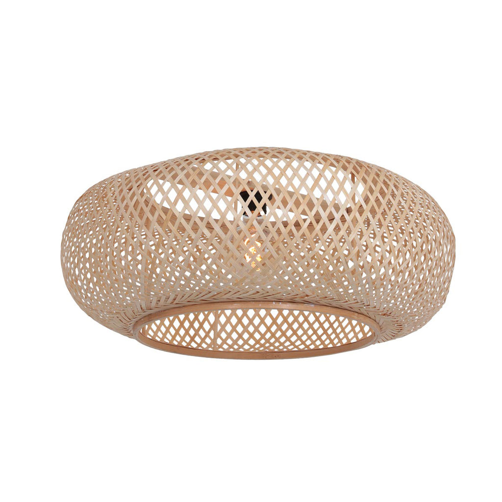 Lampadaire arc en rotin tressé crème avec abat-jour rond – H240 cm