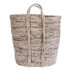 Panier de rangement en feuilles de maïs greige avec anses – Ø41x49 cm