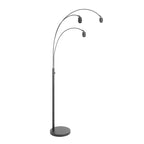 Lampadaire en métal noir à trois arcs abat-jours ajourés bois clair