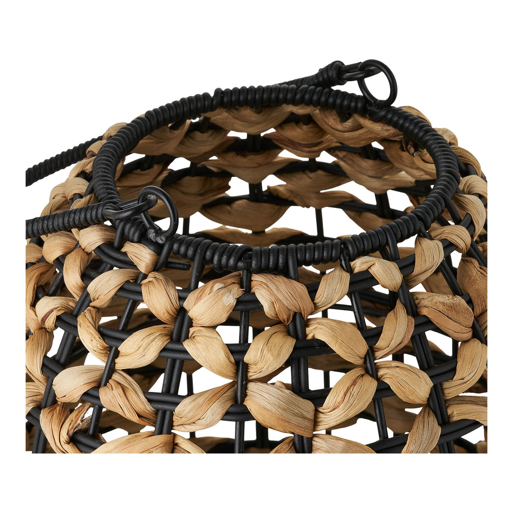 Lanterne en fibres tressées naturel et noir avec verre intérieur – H28 cm
