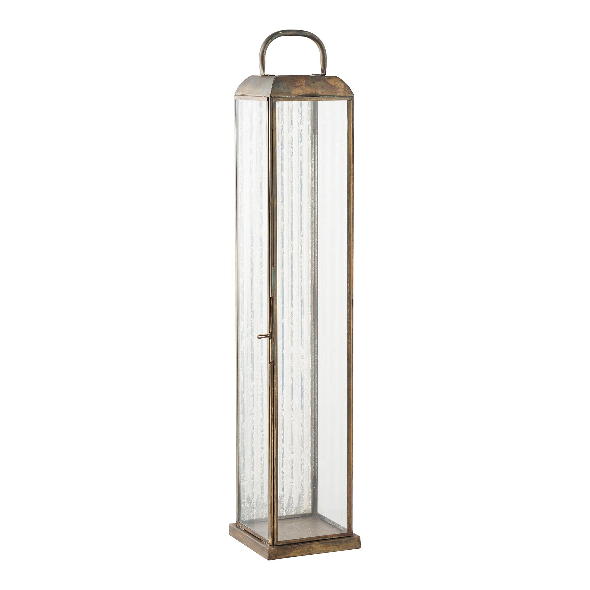Lanterne en métal aspect laiton et verre strié à poser – H60 cm