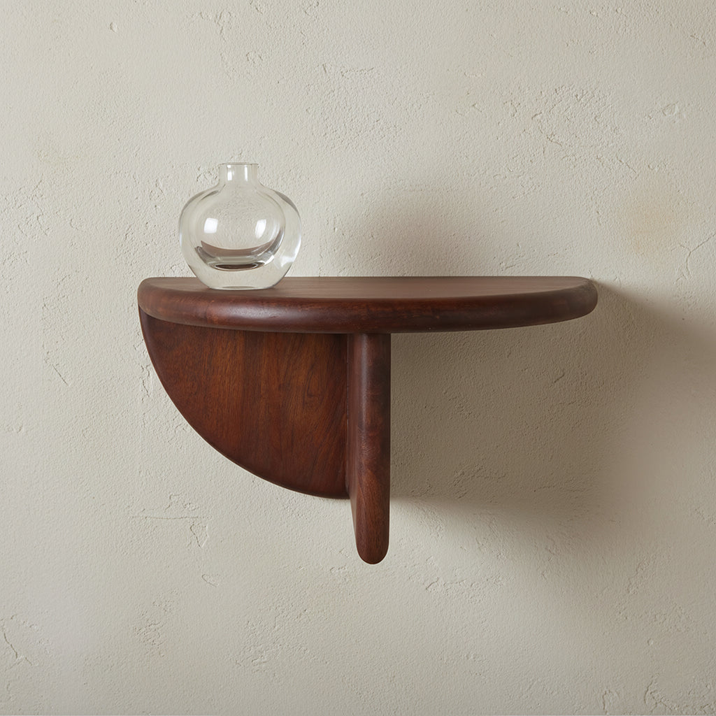 Étagère murale demi-lune bois manguier brun - 38x19 cm