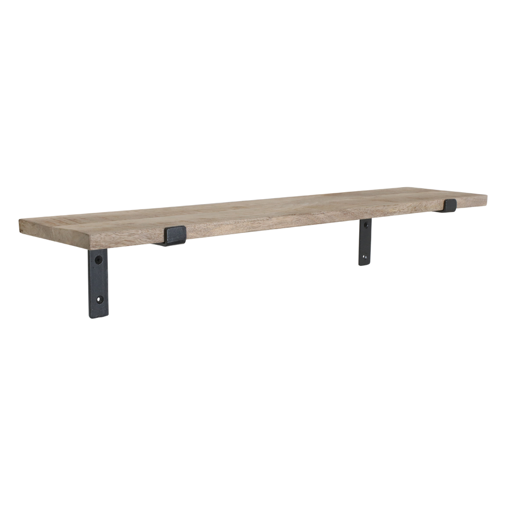 Étagère murale en bois de manguier et métal noir – 80x18 cm