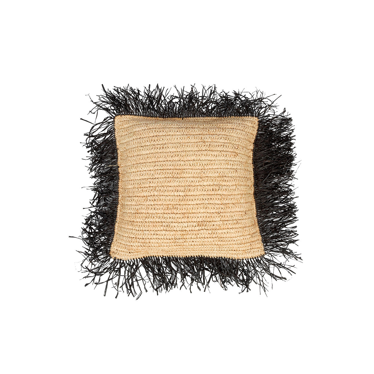 Housse de coussin en raphia  noir et naturel - 40x40 cm