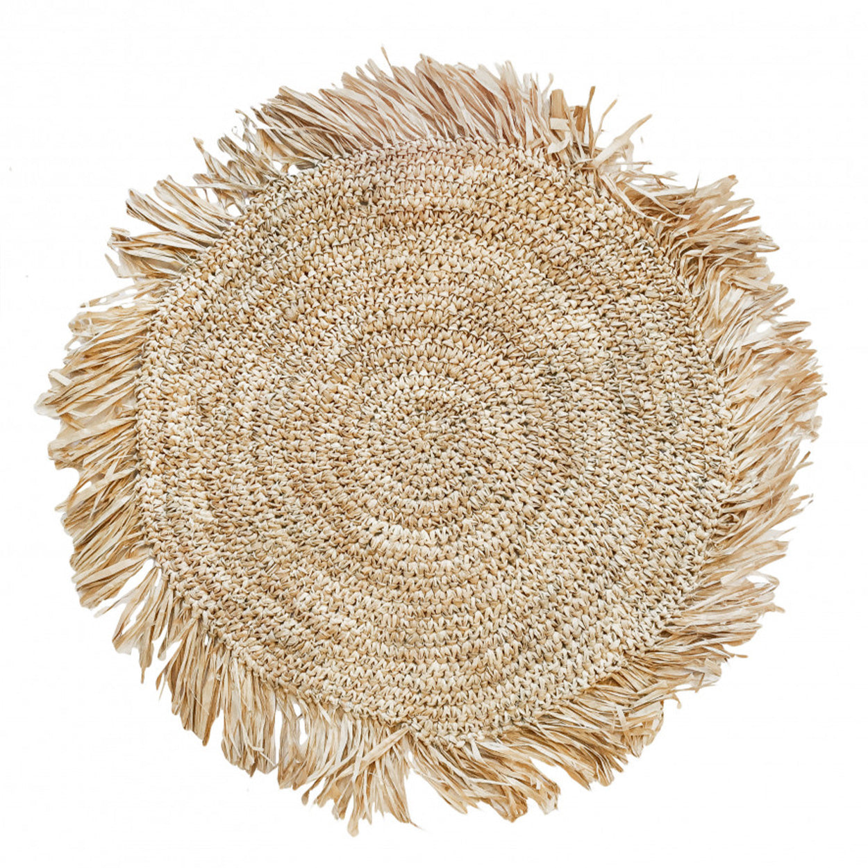 Set de table rond en raphia tressé naturel avec franges – Ø45 cm