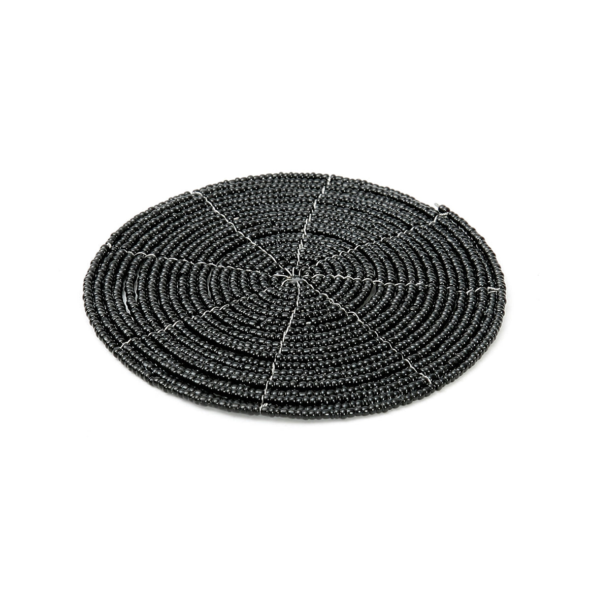 Dessous de verre rond en perles noires motif spirale
