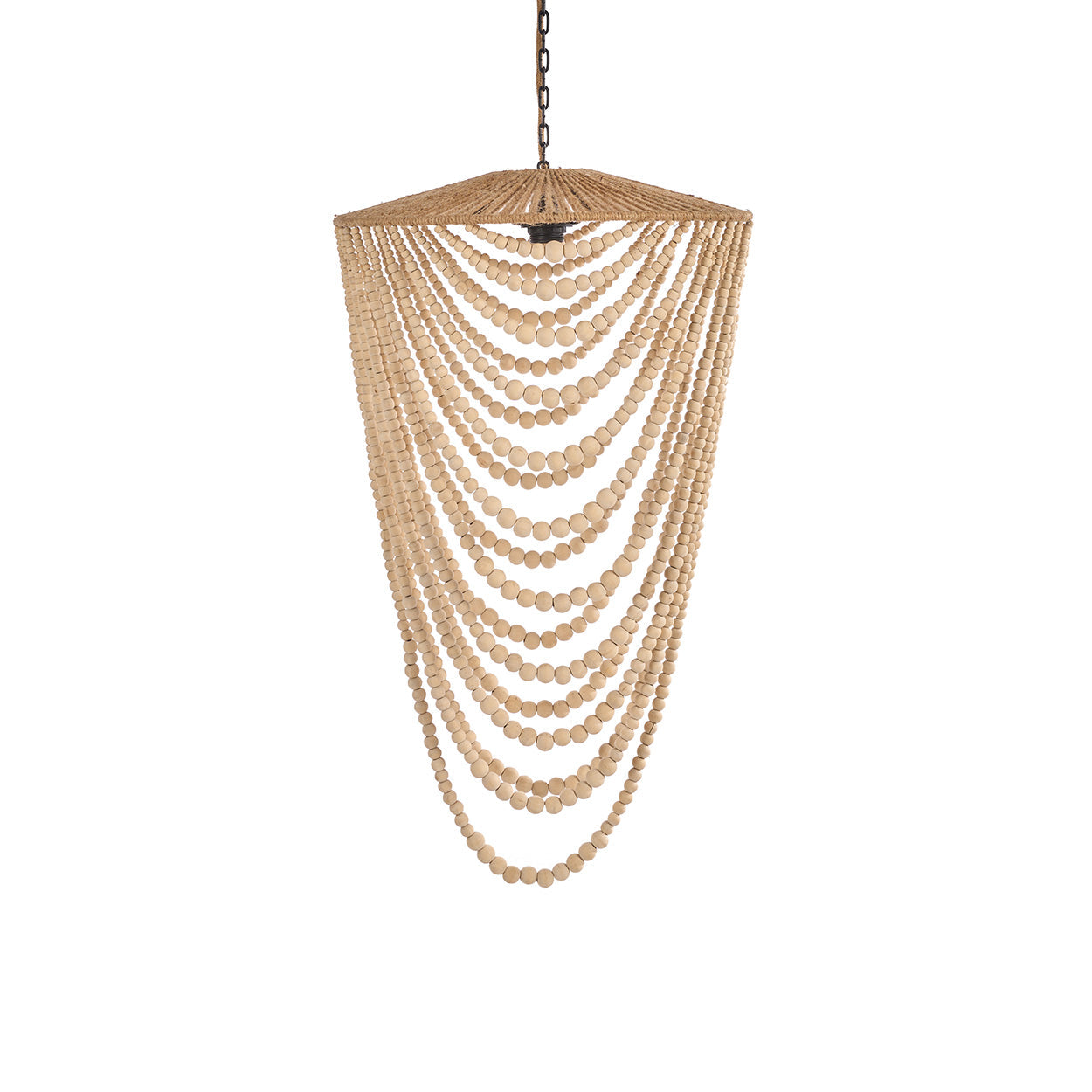 Suspension en perles de bois naturel silhouette goutte – H80 cm