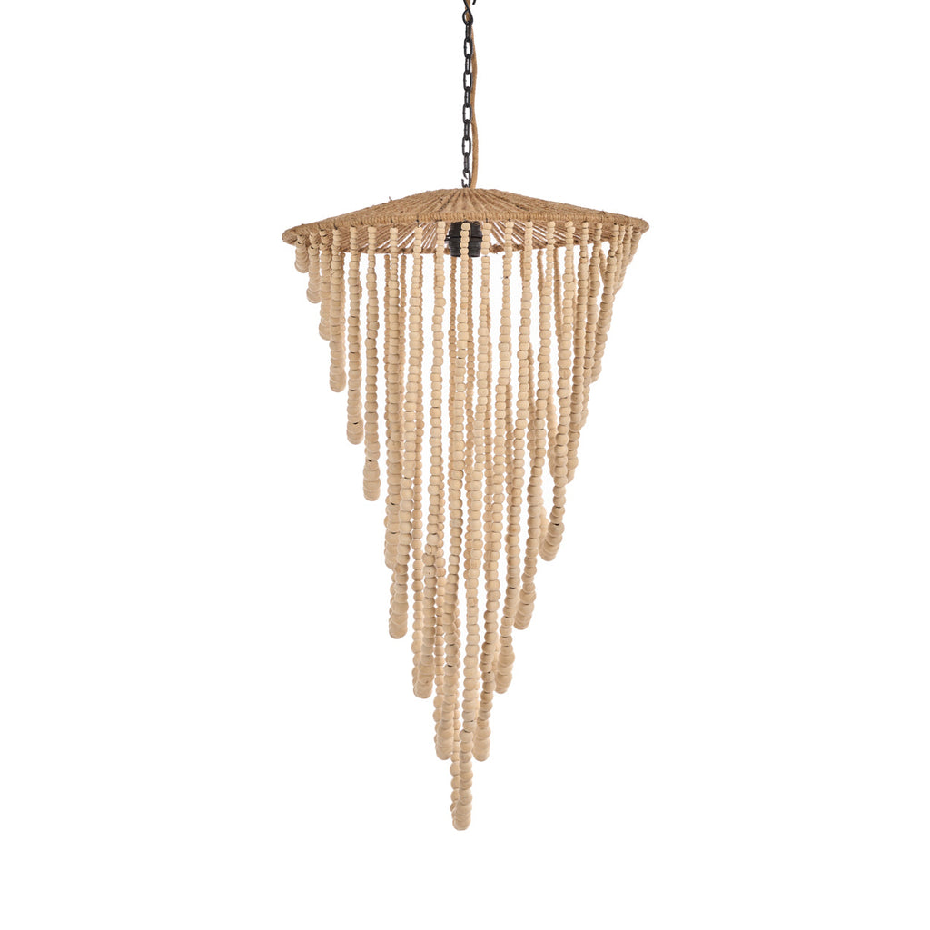 Suspension en perles de bois naturel silhouette goutte – H80 cm
