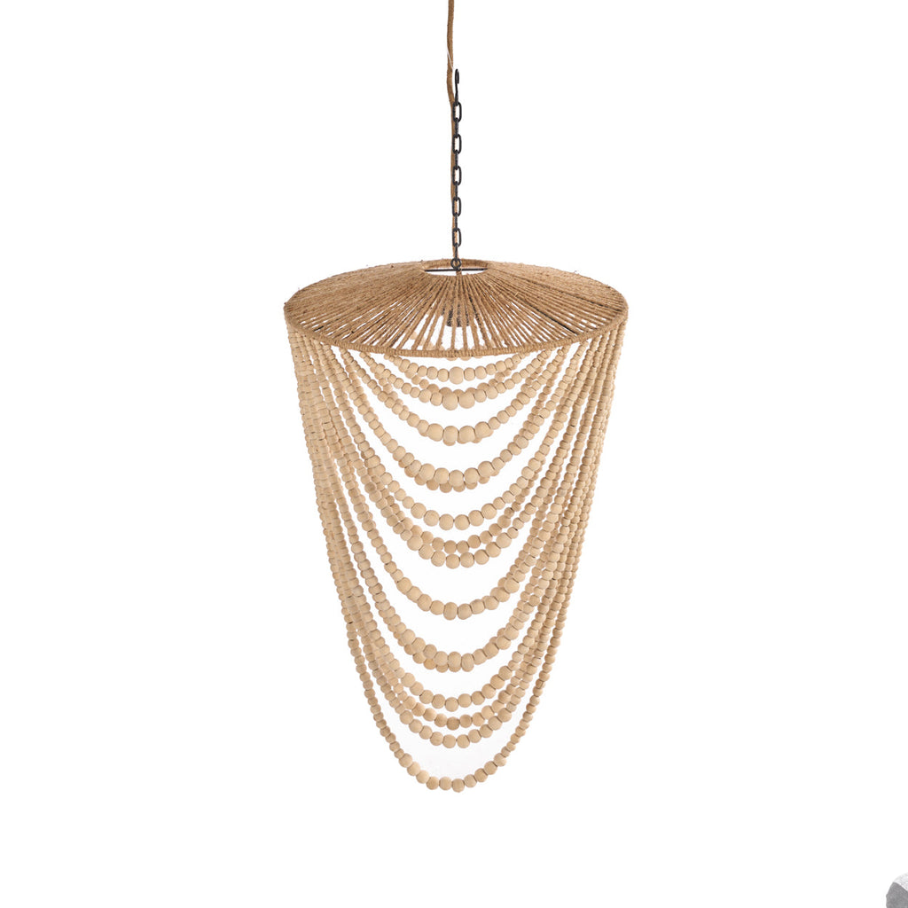 Suspension en perles de bois naturel silhouette goutte – H80 cm