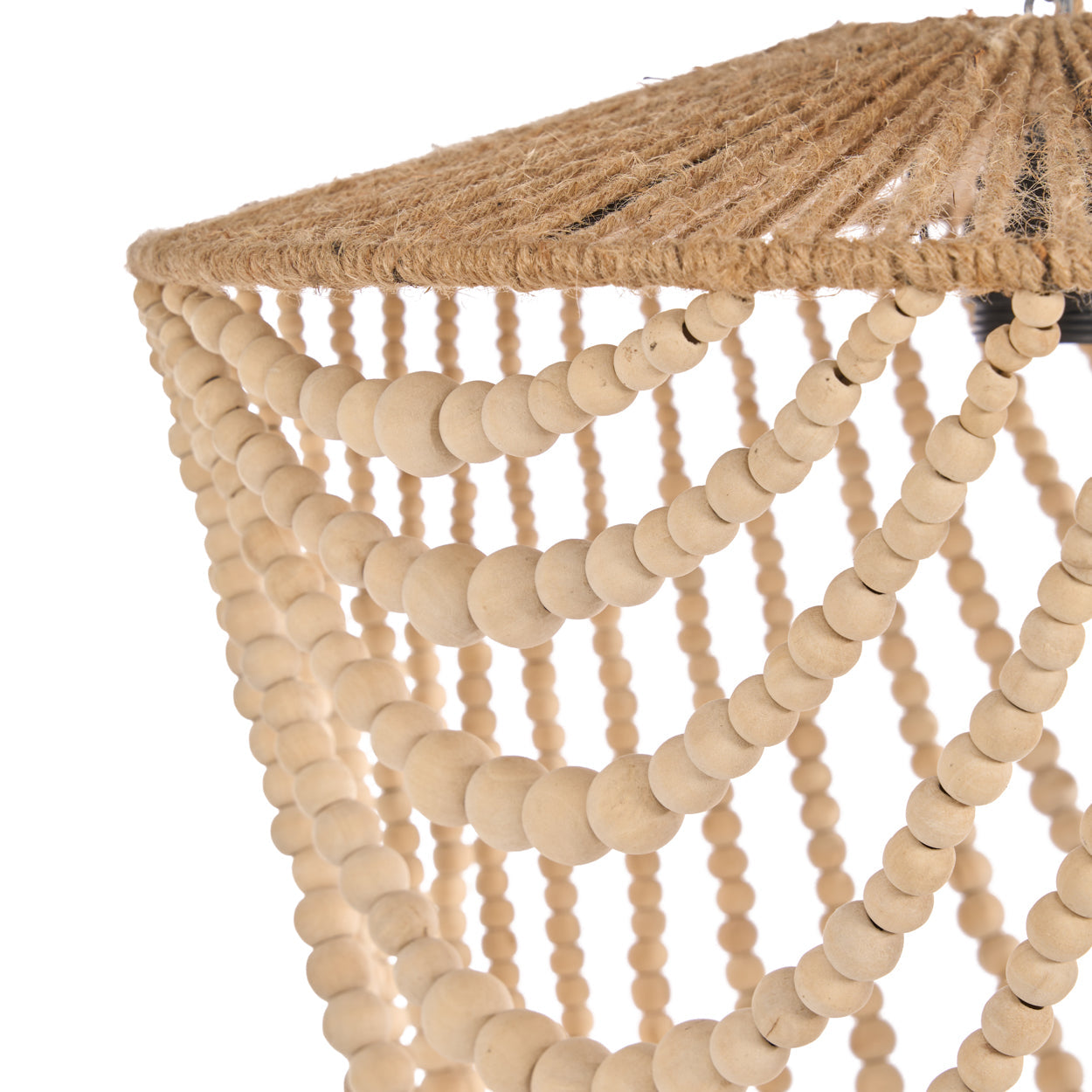 Suspension en perles de bois naturel silhouette goutte – H80 cm