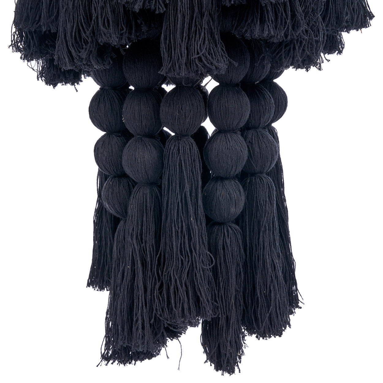 Suspension en coton noir à perles et pompons effet cascade – H160 cm
