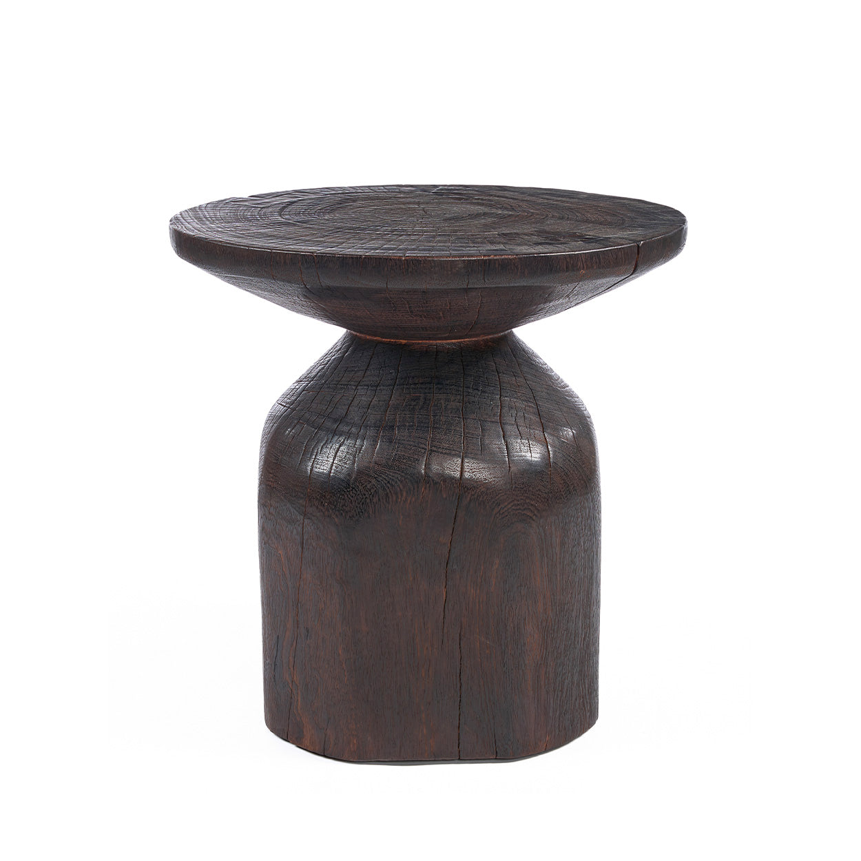 Table d'appoint en bois massif couleur ébène pour salon – Ø50 cm