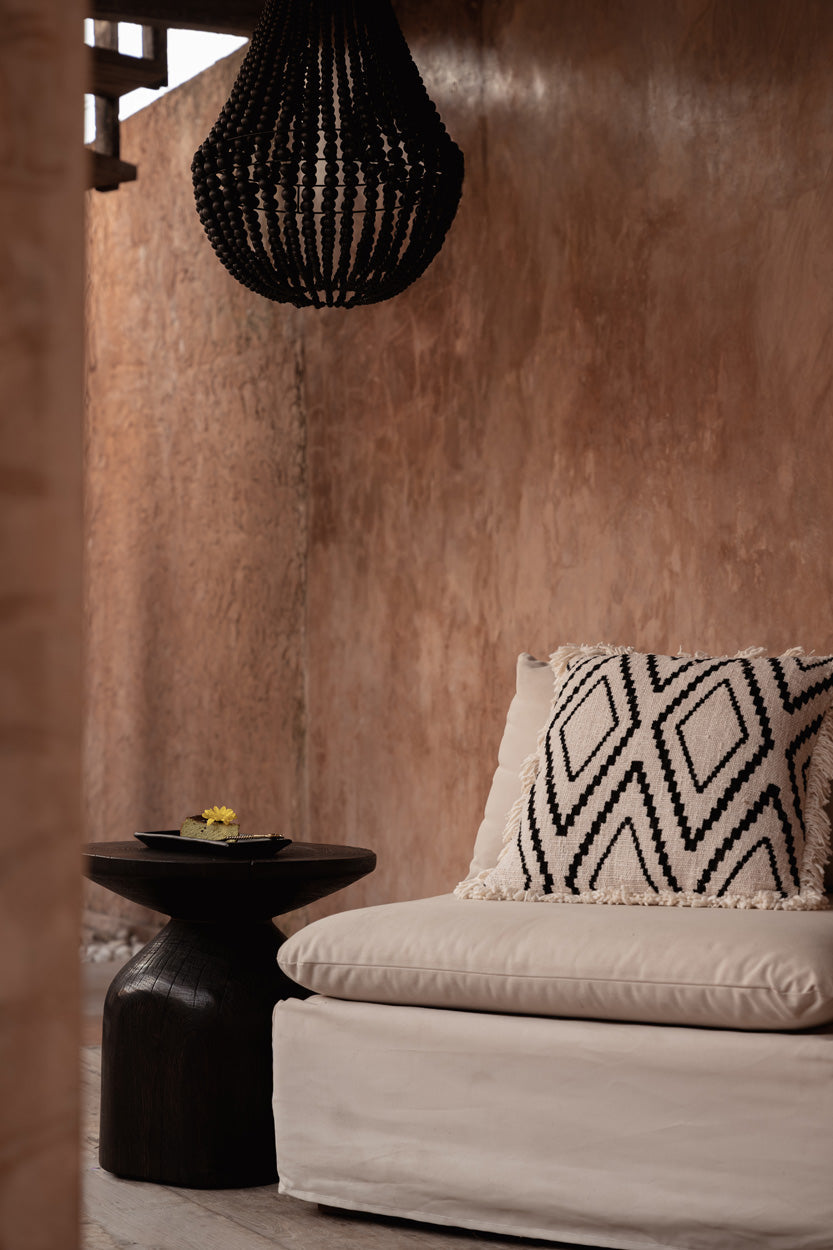 Table d'appoint en bois massif couleur ébène pour salon – Ø50 cm