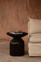 Table d'appoint en bois massif couleur ébène pour salon – Ø50 cm