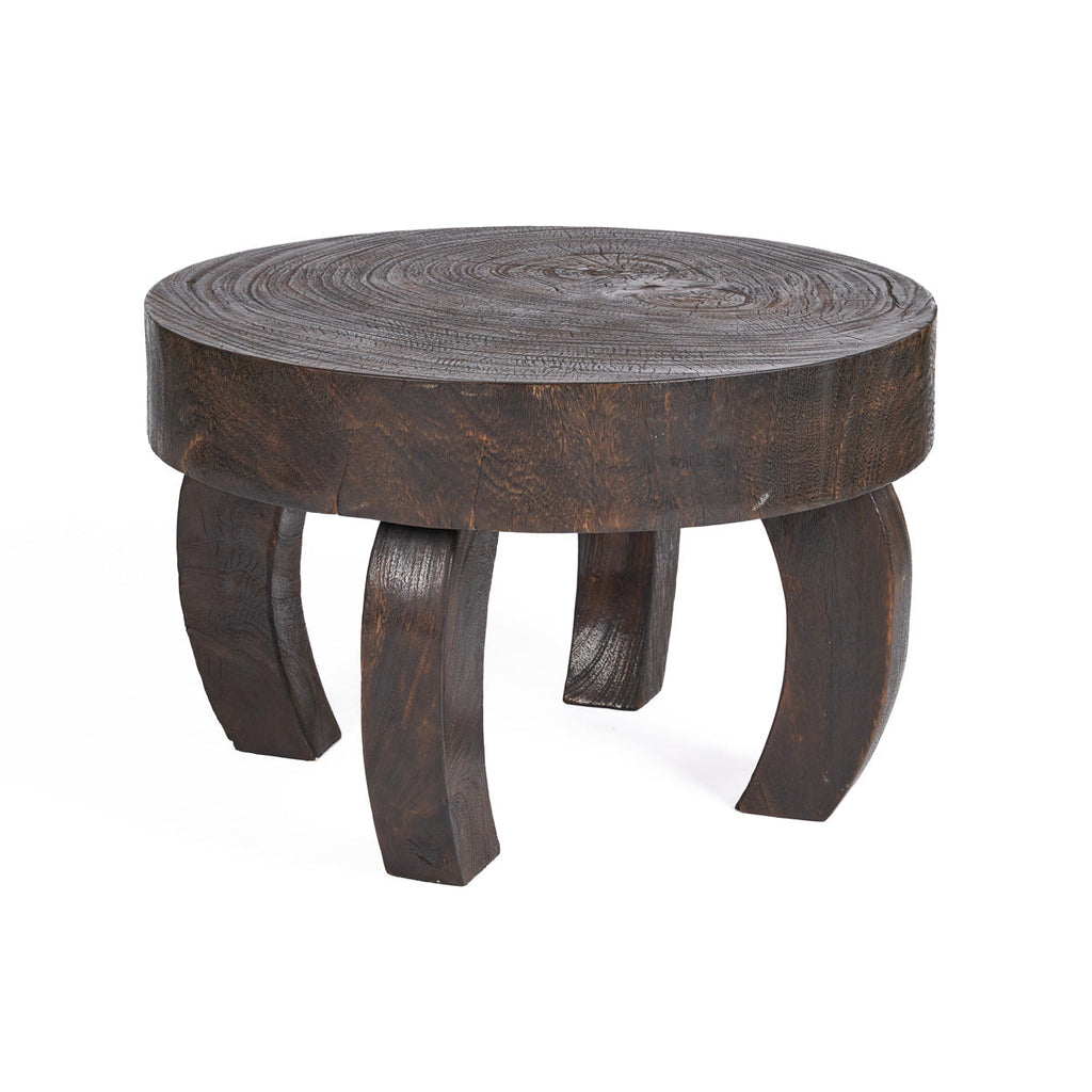 Table basse ronde en bois massif noyer foncé pour salon – Ø70 cm